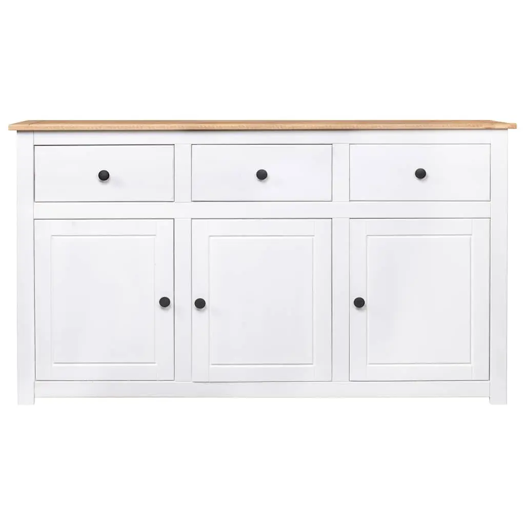 Solid Pinewood Sideboard White 3 Drawer Storage Cabinet Buffet Display Unit 135W x 40D x 80H cm