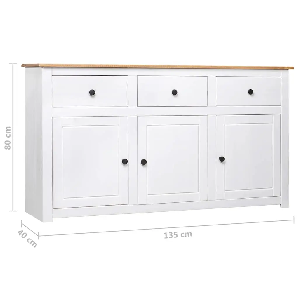 Solid Pinewood Sideboard White 3 Drawer Storage Cabinet Buffet Display Unit 135W x 40D x 80H cm