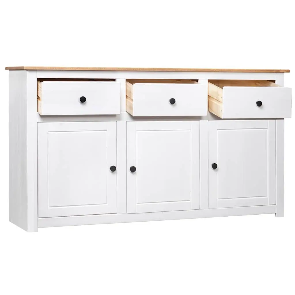 Solid Pinewood Sideboard White 3 Drawer Storage Cabinet Buffet Display Unit 135W x 40D x 80H cm