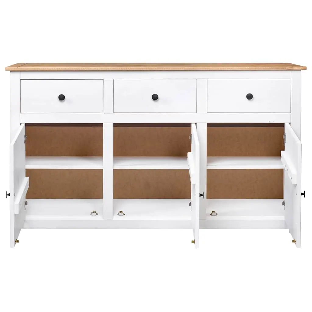 Solid Pinewood Sideboard White 3 Drawer Storage Cabinet Buffet Display Unit 135W x 40D x 80H cm