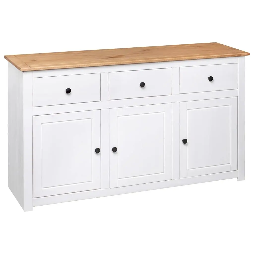 Solid Pinewood Sideboard White 3 Drawer Storage Cabinet Buffet Display Unit 135W x 40D x 80H cm
