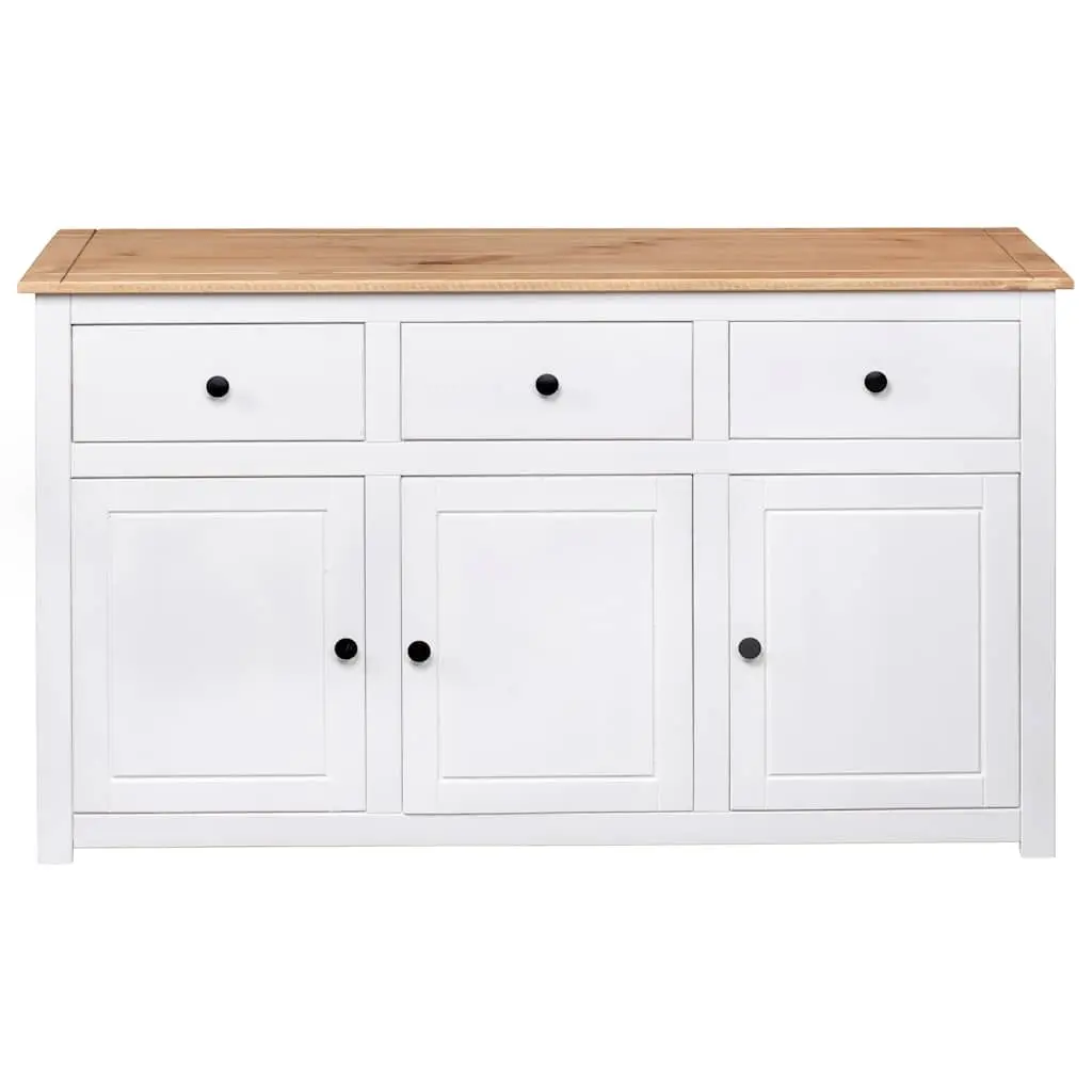 Solid Pinewood Sideboard White 3 Drawer Storage Cabinet Buffet Display Unit 135W x 40D x 80H cm