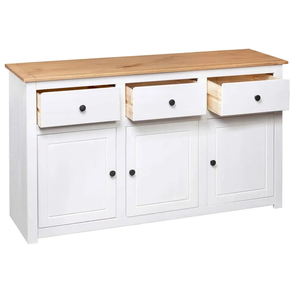 Solid Pinewood Sideboard White 3 Drawer Storage Cabinet Buffet Display Unit 135W x 40D x 80H cm