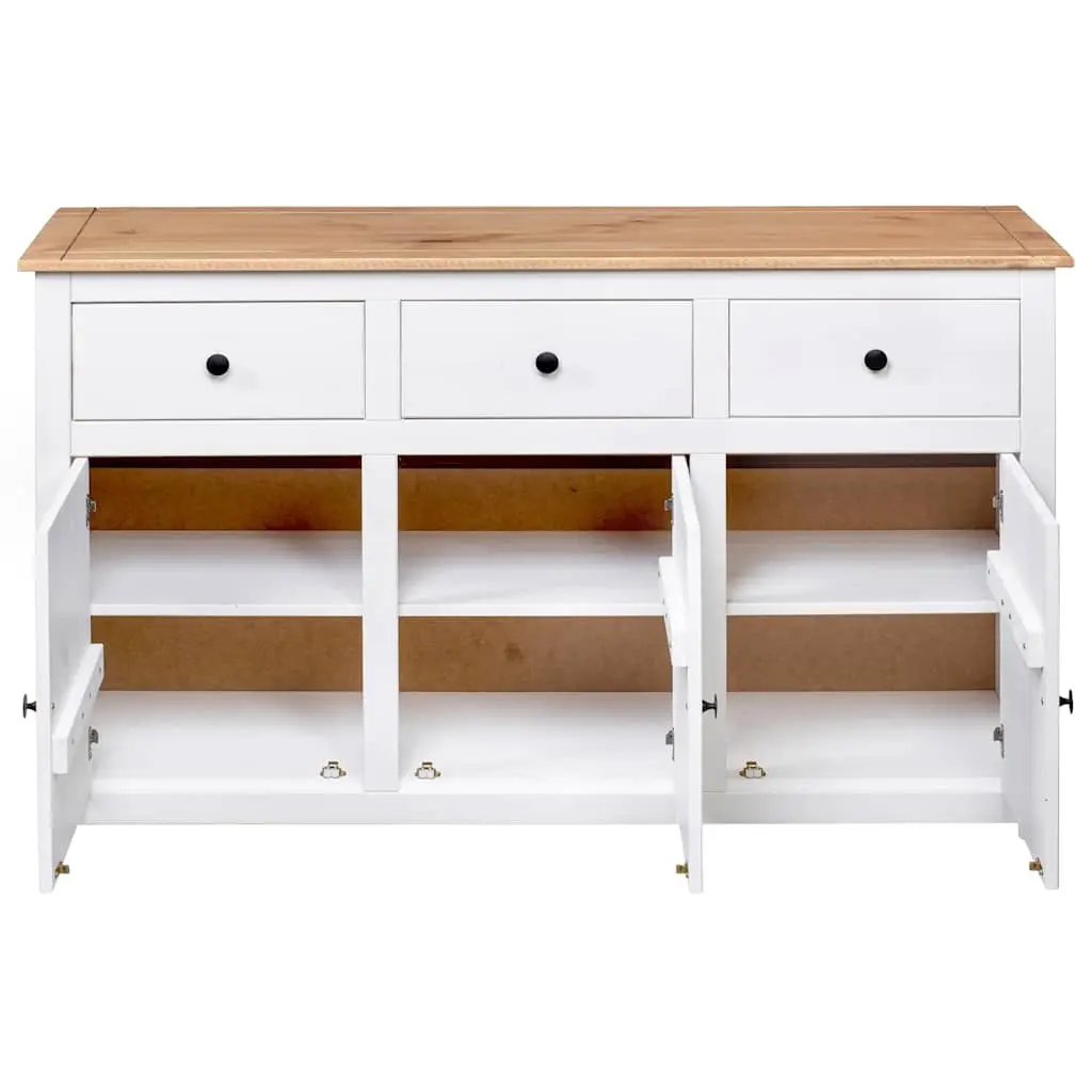 Solid Pinewood Sideboard White 3 Drawer Storage Cabinet Buffet Display Unit 135W x 40D x 80H cm
