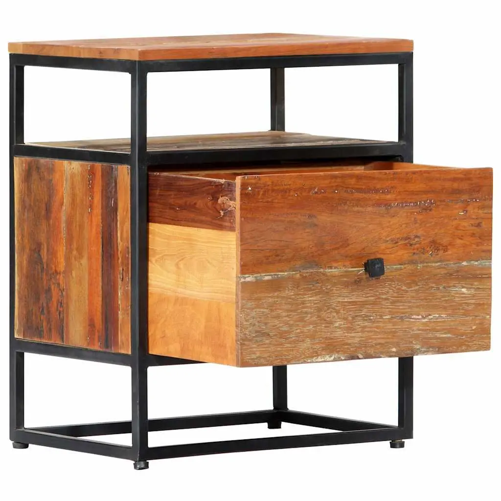 Bedside Cabinet Brown 40x30x50cm Solid Reclaimed Wood Steel Frame Nightstand