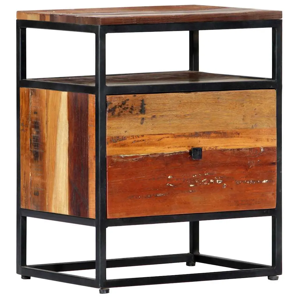 Bedside Cabinet Brown 40x30x50cm Solid Reclaimed Wood Steel Frame Nightstand