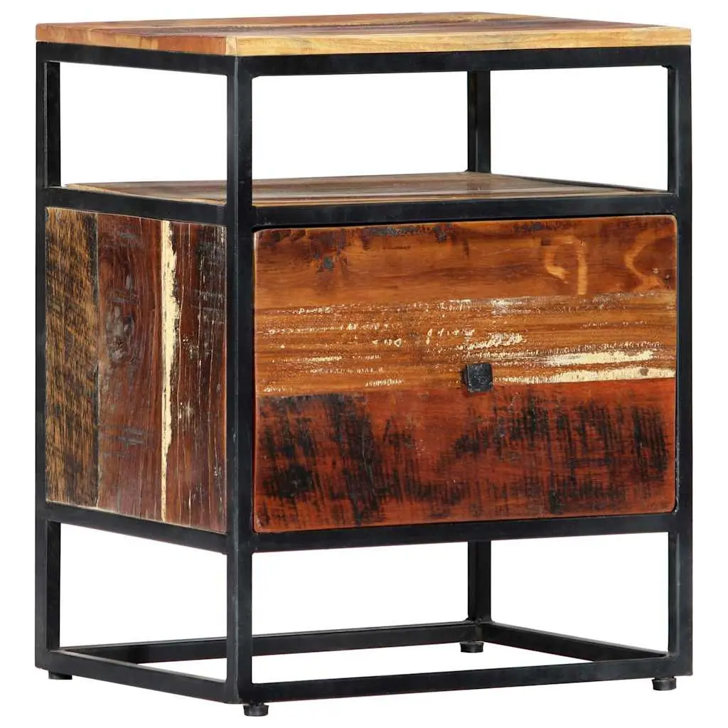 Bedside Cabinet Brown 40x30x50cm Solid Reclaimed Wood Steel Frame Nightstand