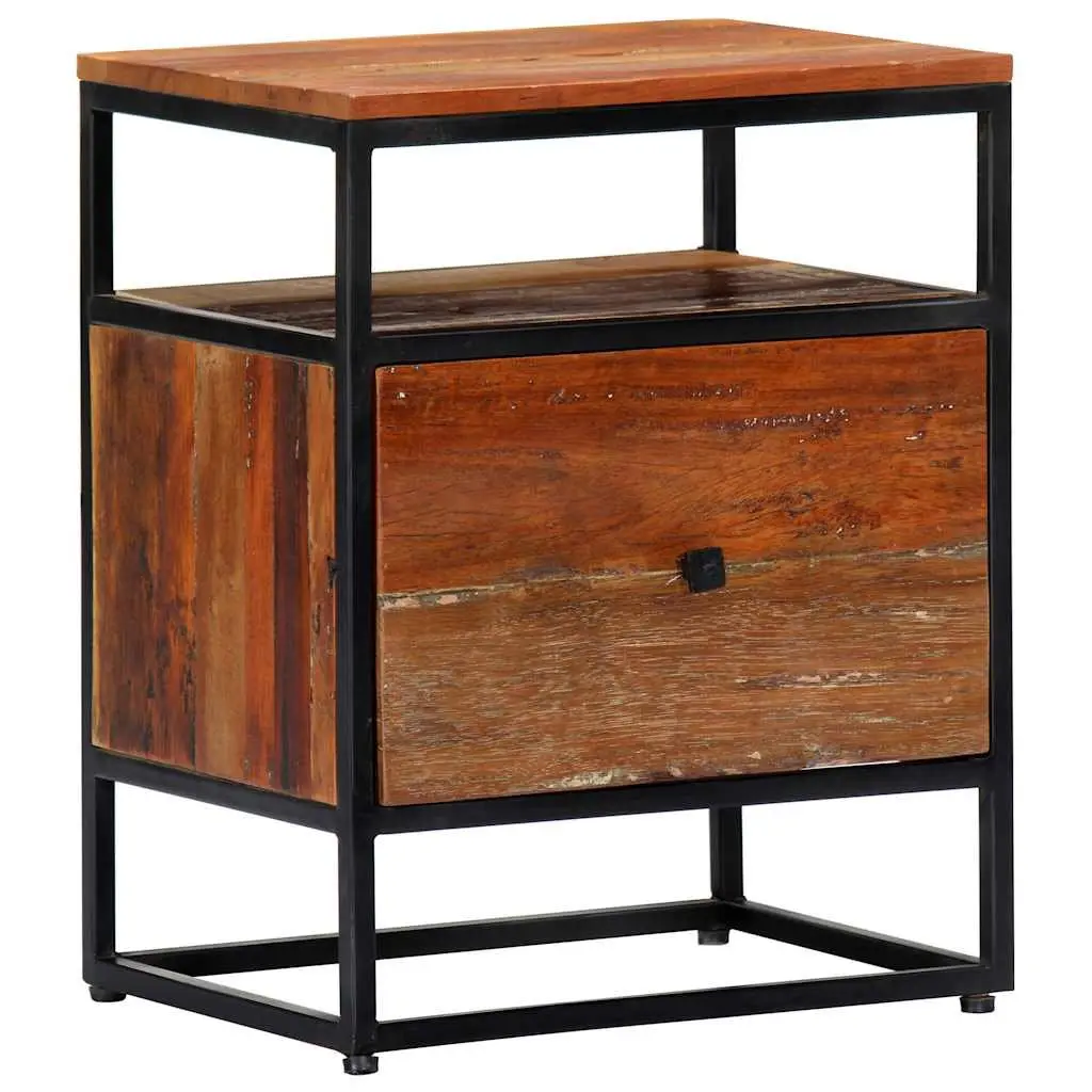 Bedside Cabinet Brown 40x30x50cm Solid Reclaimed Wood Steel Frame Nightstand
