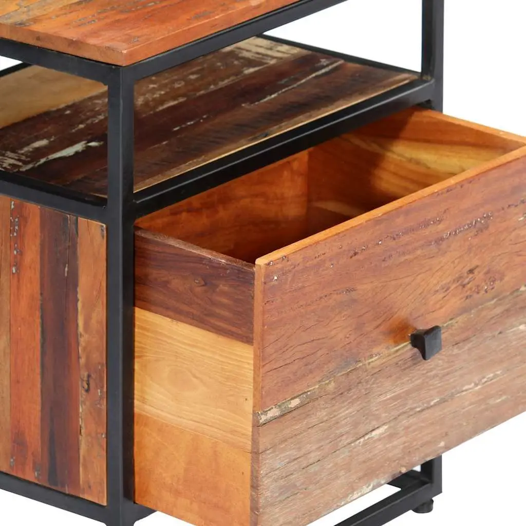 Bedside Cabinet Brown 40x30x50cm Solid Reclaimed Wood Steel Frame Nightstand