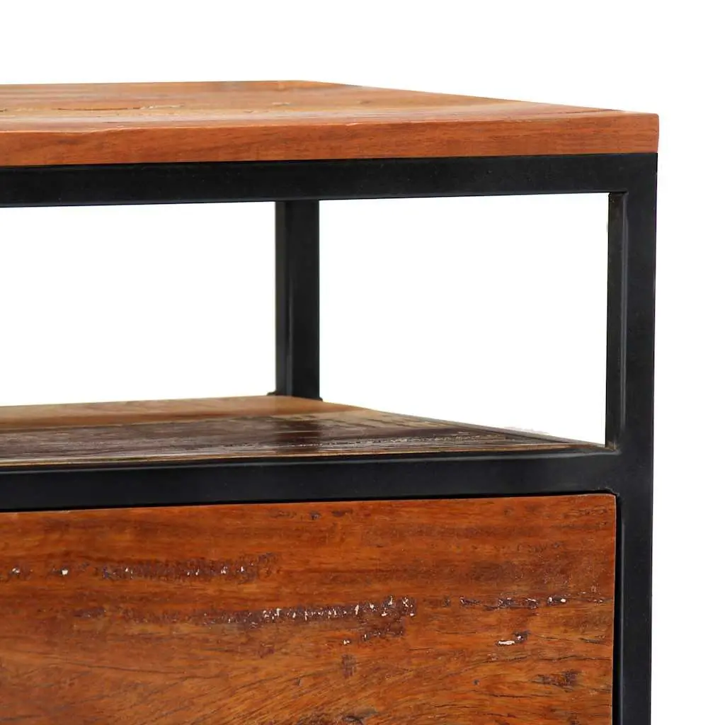 Bedside Cabinet Brown 40x30x50cm Solid Reclaimed Wood Steel Frame Nightstand