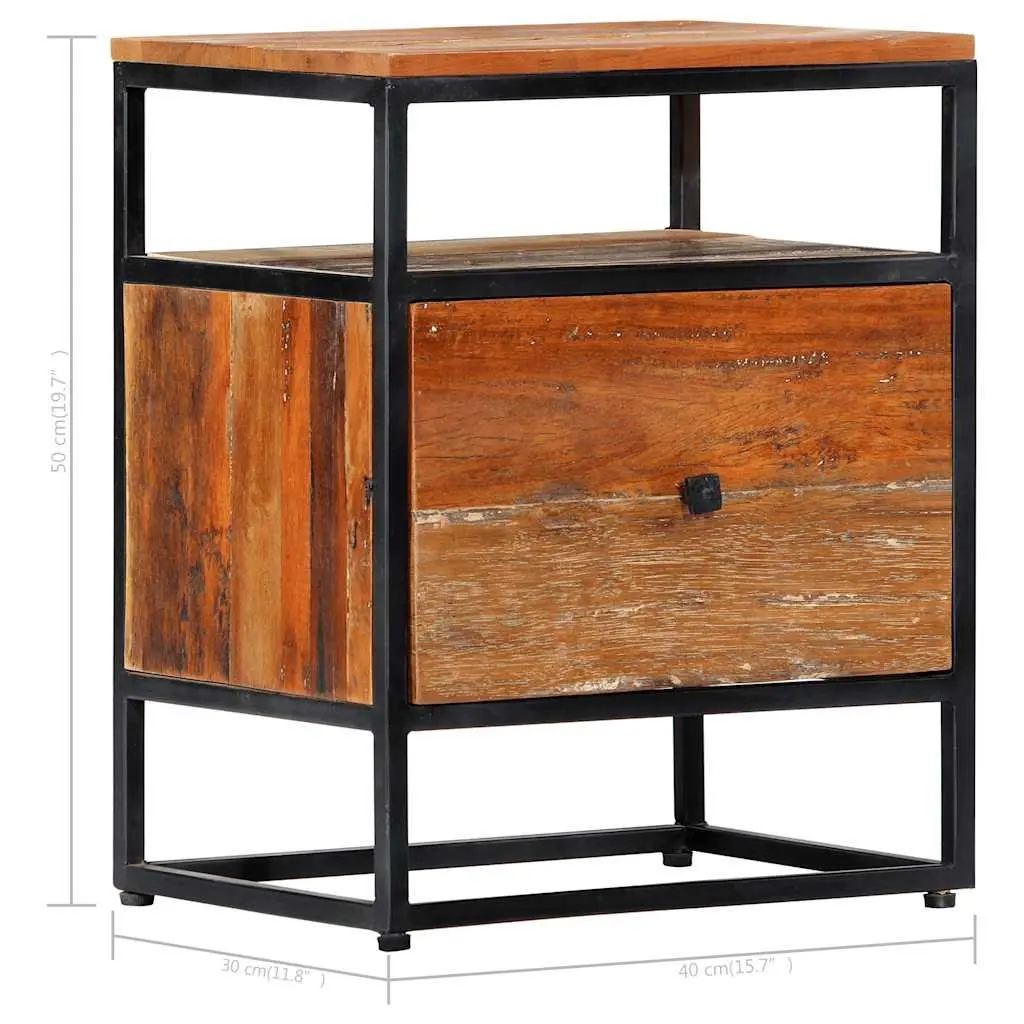 Bedside Cabinet Brown 40x30x50cm Solid Reclaimed Wood Steel Frame Nightstand