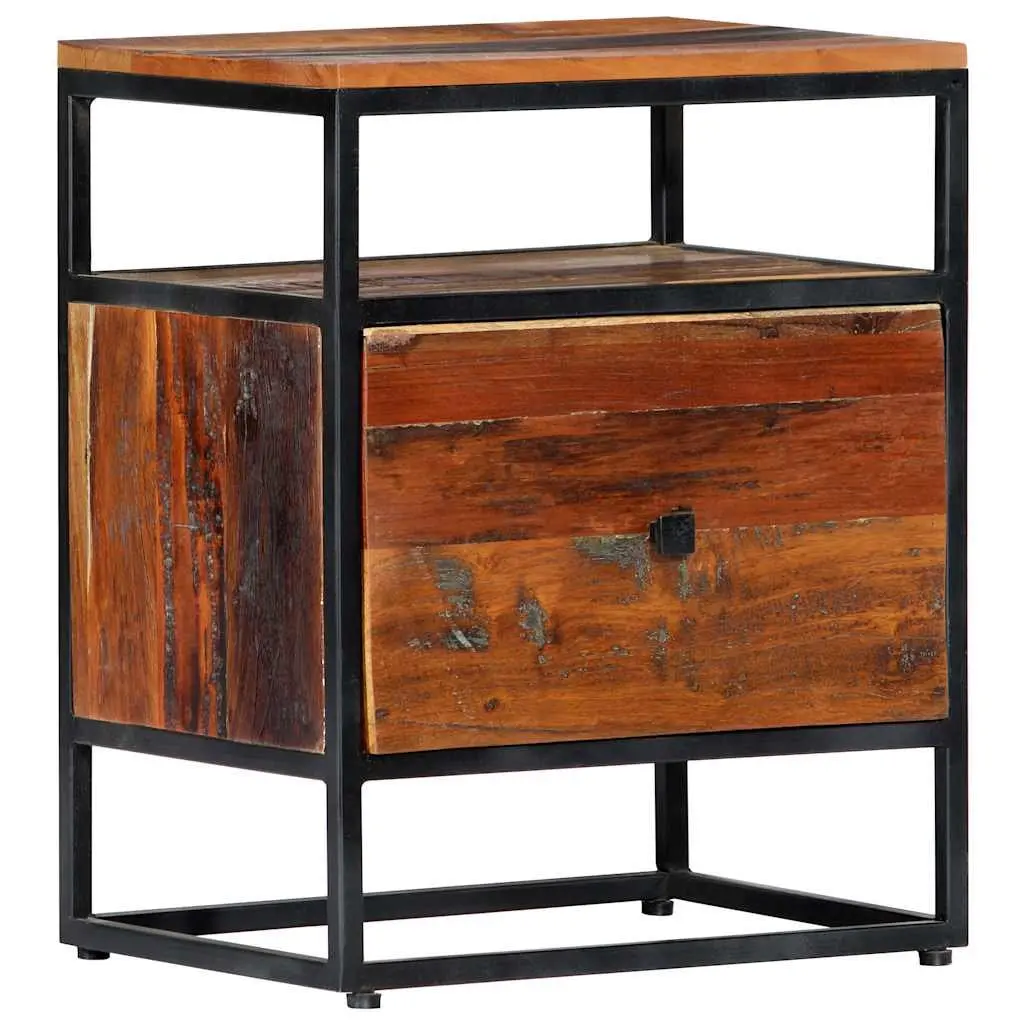 Bedside Cabinet Brown 40x30x50cm Solid Reclaimed Wood Steel Frame Nightstand