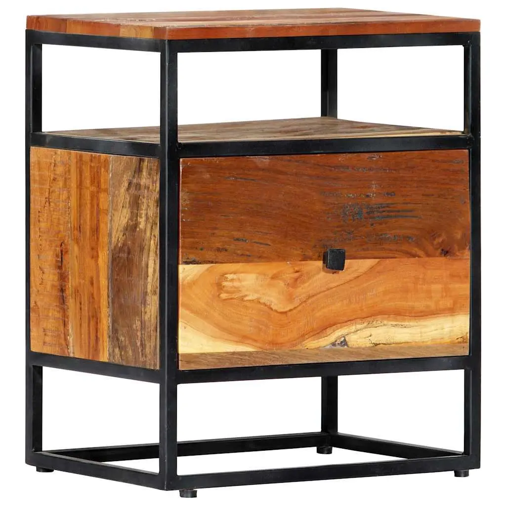 Bedside Cabinet Brown 40x30x50cm Solid Reclaimed Wood Steel Frame Nightstand