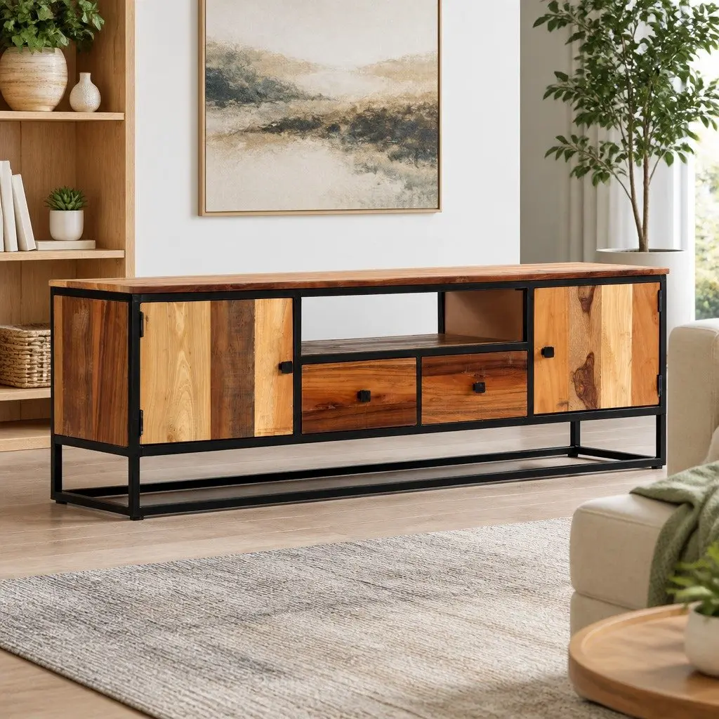 Reclaimed Wood TV Cabinet with Steel Frame 120x30x40 cm