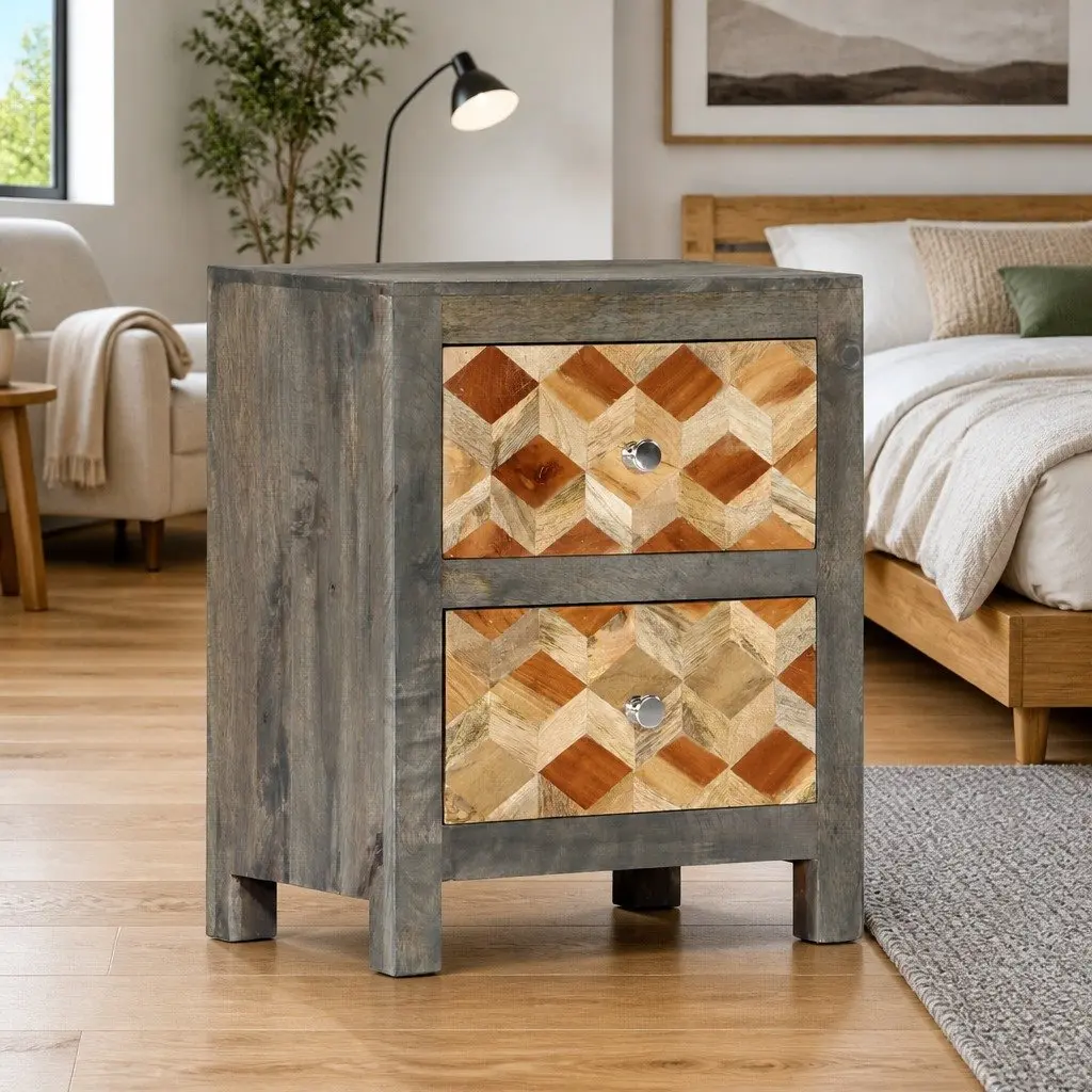 Grey Bedside Cabinet 40x30x50 cm Solid Mango Wood