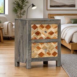Grey Bedside Cabinet 40x30x50 cm Solid Mango Wood