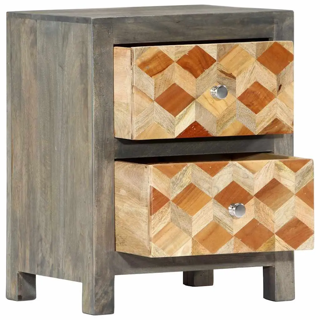 Grey Bedside Cabinet 40x30x50 cm Solid Mango Wood