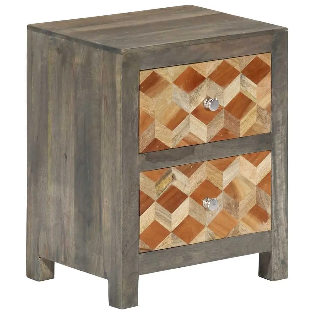 Grey Bedside Cabinet 40x30x50 cm Solid Mango Wood
