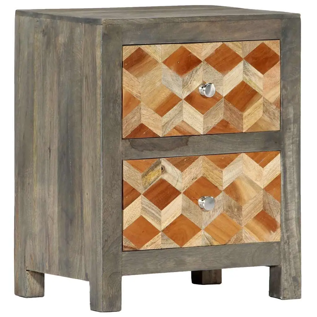 Grey Bedside Cabinet 40x30x50 cm Solid Mango Wood