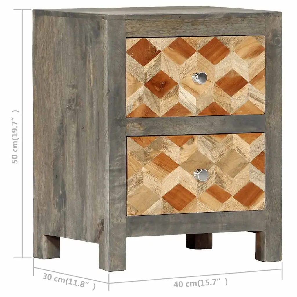 Grey Bedside Cabinet 40x30x50 cm Solid Mango Wood