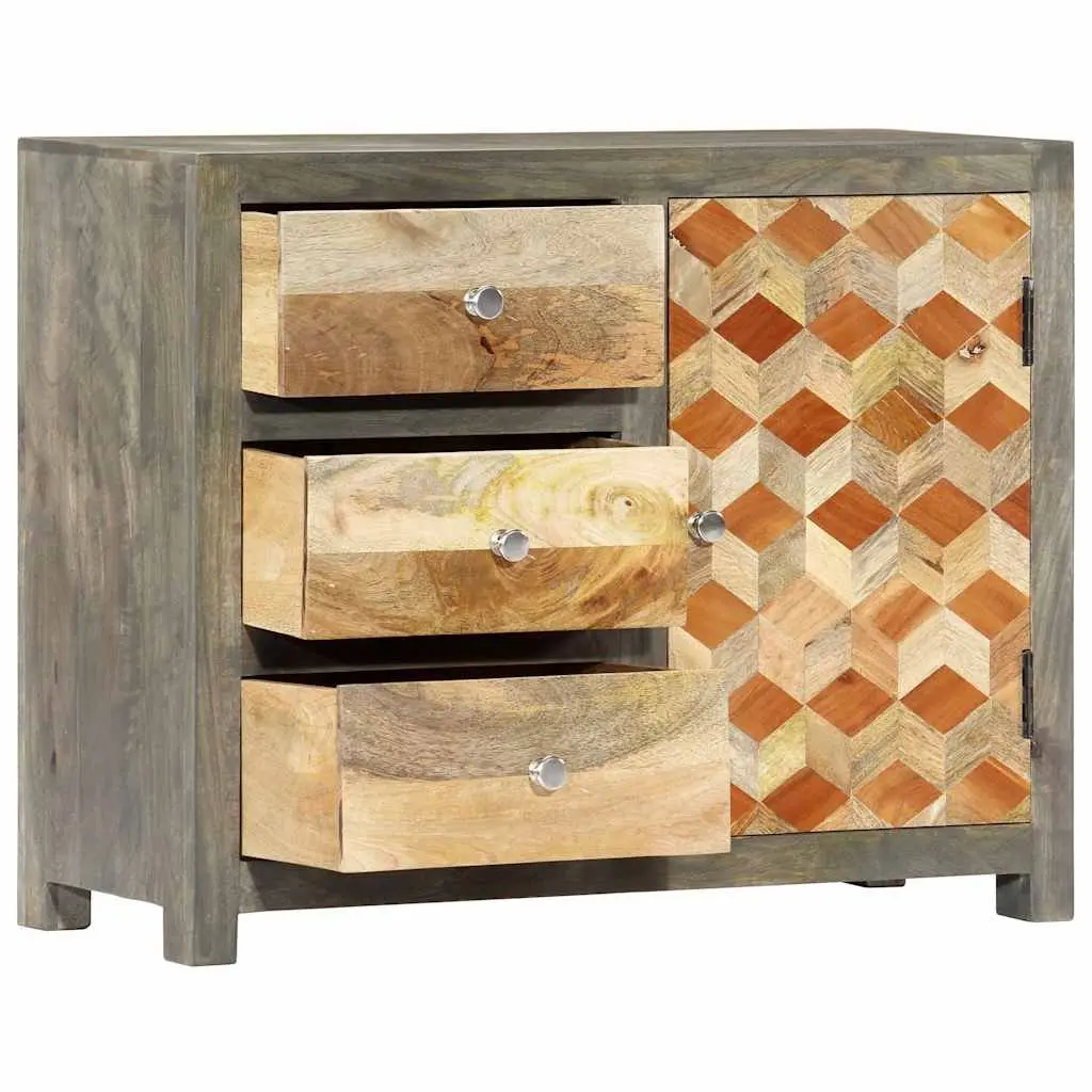 Mid-Century Mango Wood Side Cabinet with Door and Drawers
