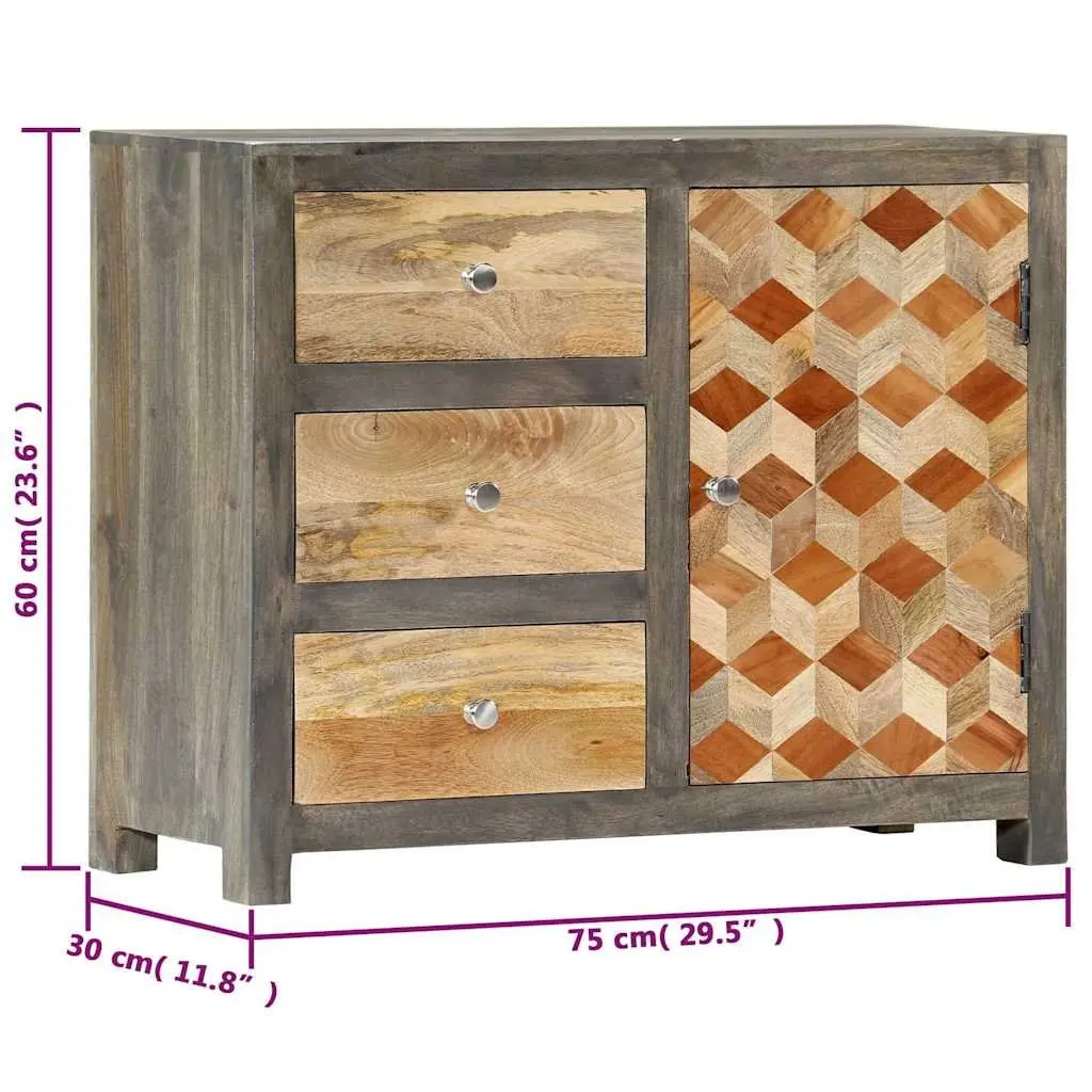 Mid-Century Mango Wood Side Cabinet with Door and Drawers