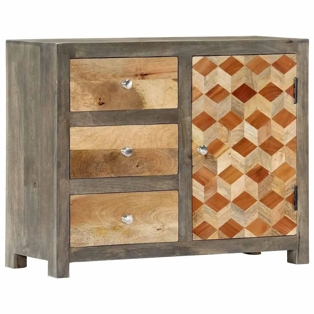 Mid-Century Mango Wood Side Cabinet with Door and Drawers