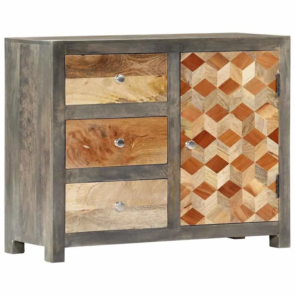 Mid-Century Mango Wood Side Cabinet with Door and Drawers