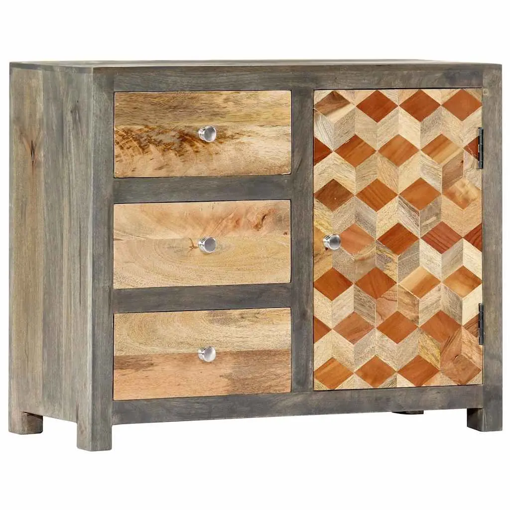 Mid-Century Mango Wood Side Cabinet with Door and Drawers