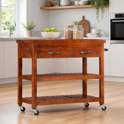 Acacia Wood Kitchen Trolley with Storage and Mobility