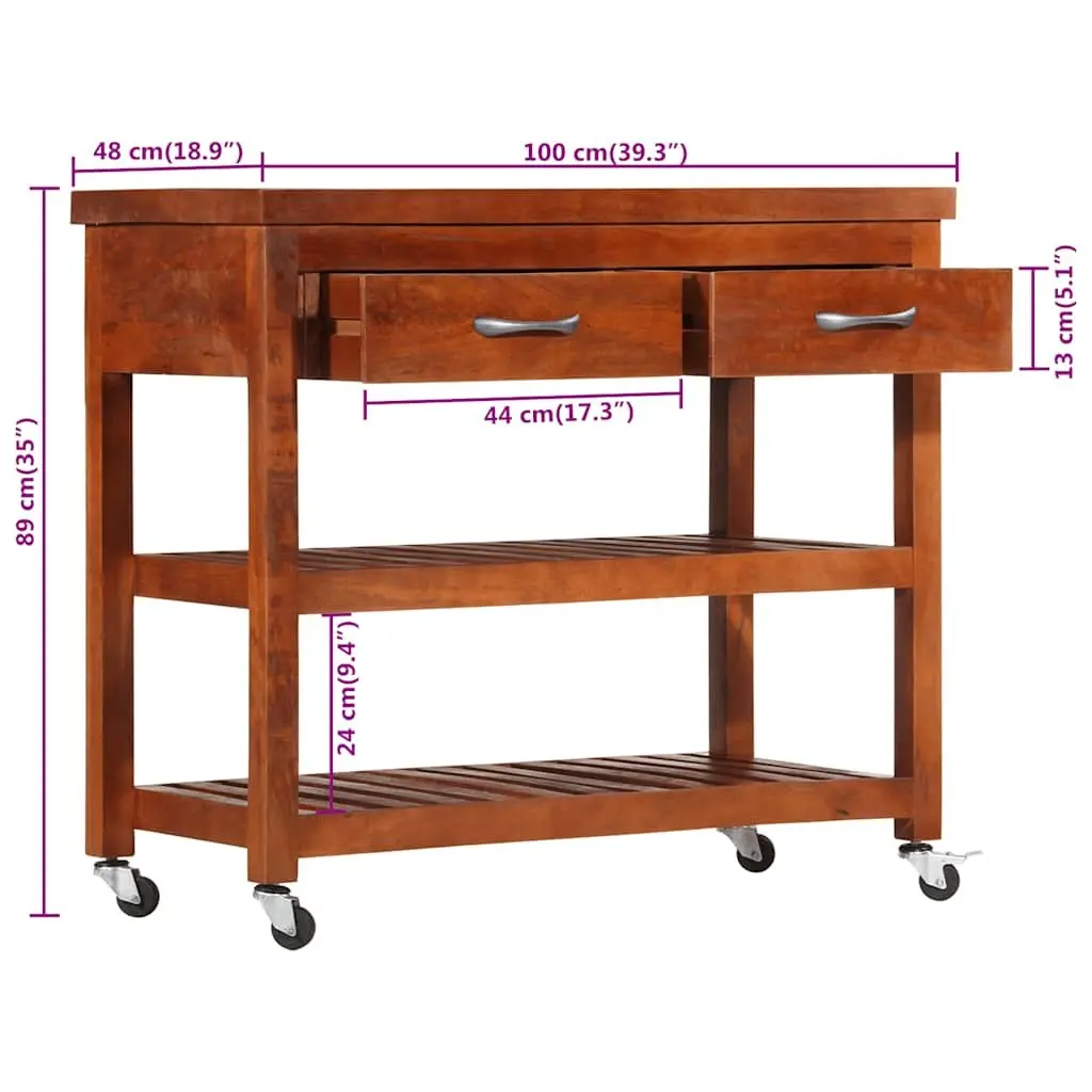Kitchen Trolley Vintage Solid Acacia Wood 100x48x89cm Brown Storage Cart