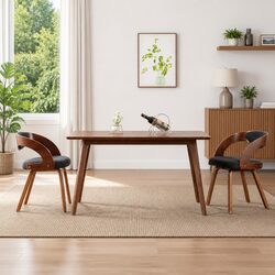 Set of 2 Grey Upholstered Dining Chairs with Bent Wood Frame