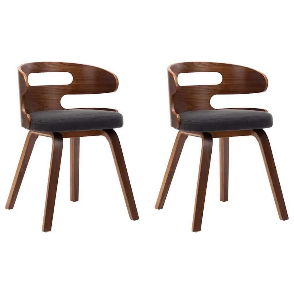 Grey Fabric Upholstered Dining Chairs 2 Piece Bent Wood Frame Kitchen Seating