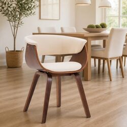 Cream Upholstered Dining Chair with Bent Wood Frame