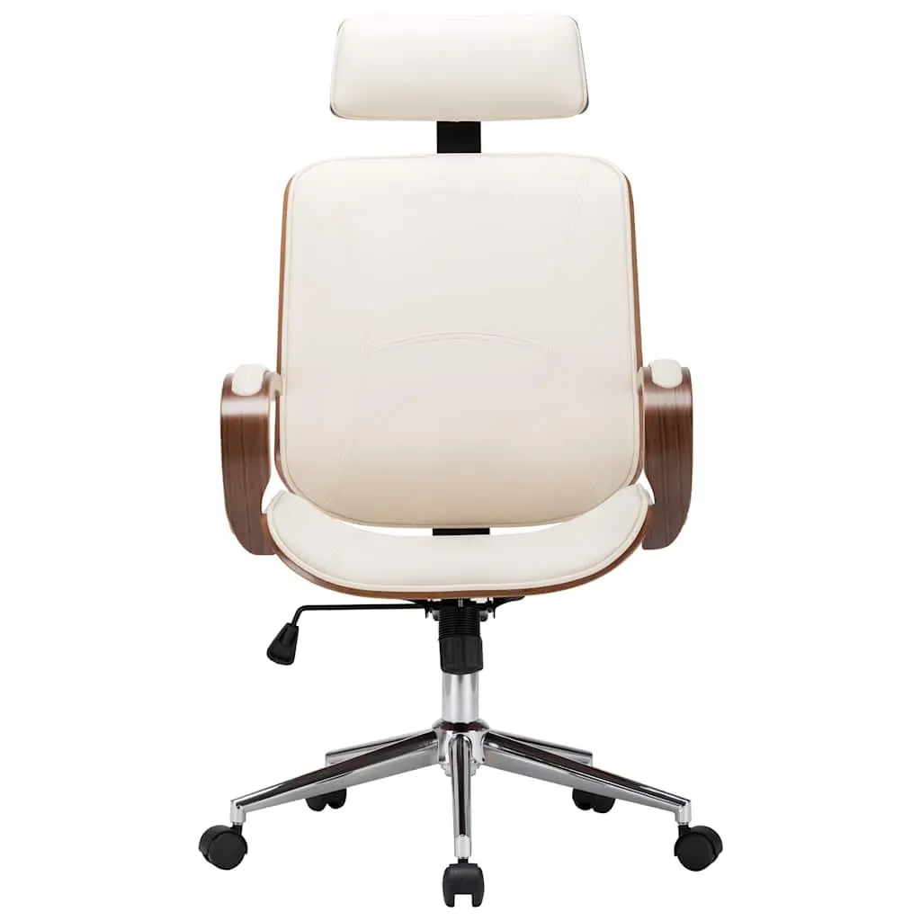 Swivel Office Chair Cream Faux Leather Adjustable Height Bentwood Frame