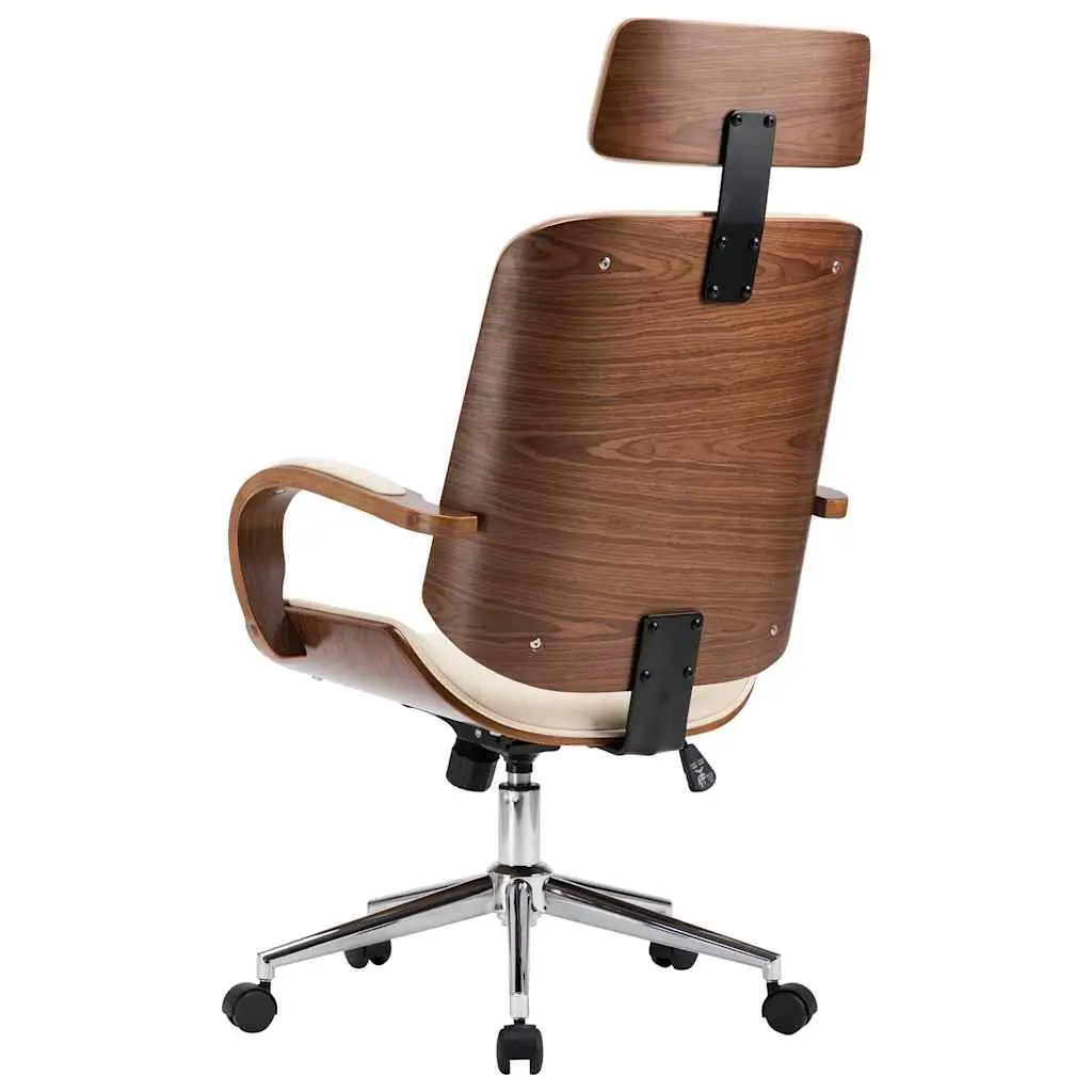 Swivel Office Chair Cream Faux Leather Adjustable Height Bentwood Frame