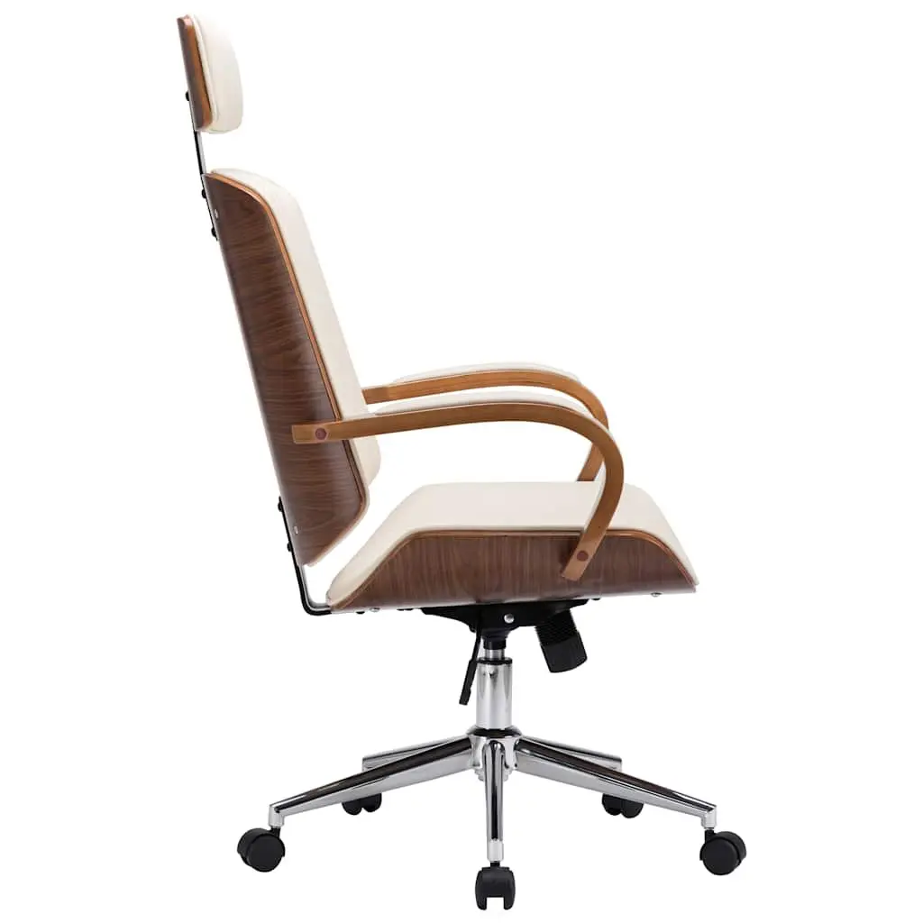 Swivel Office Chair Cream Faux Leather Adjustable Height Bentwood Frame