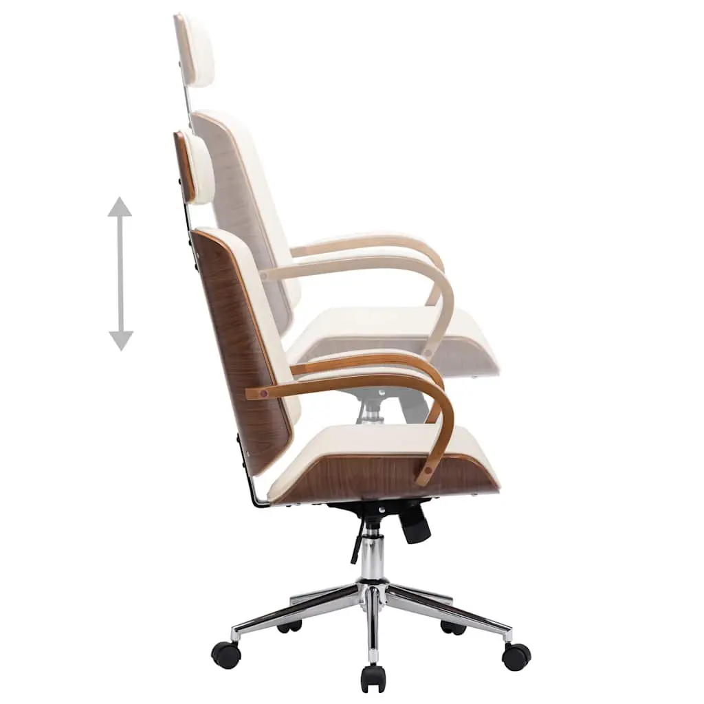 Swivel Office Chair Cream Faux Leather Adjustable Height Bentwood Frame