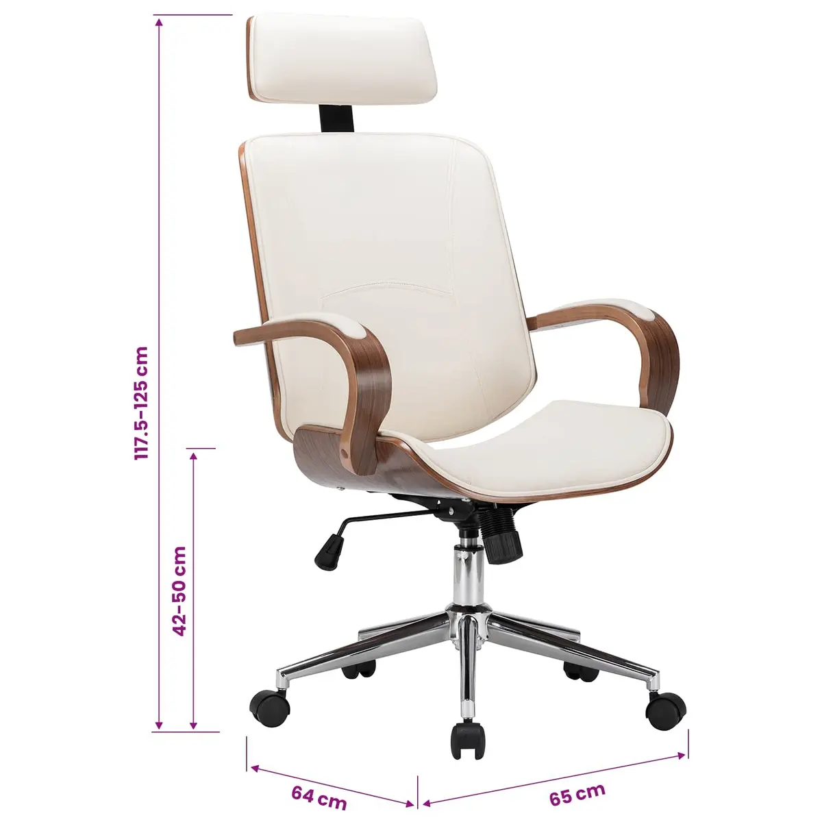 Swivel Office Chair Cream Faux Leather Adjustable Height Bentwood Frame