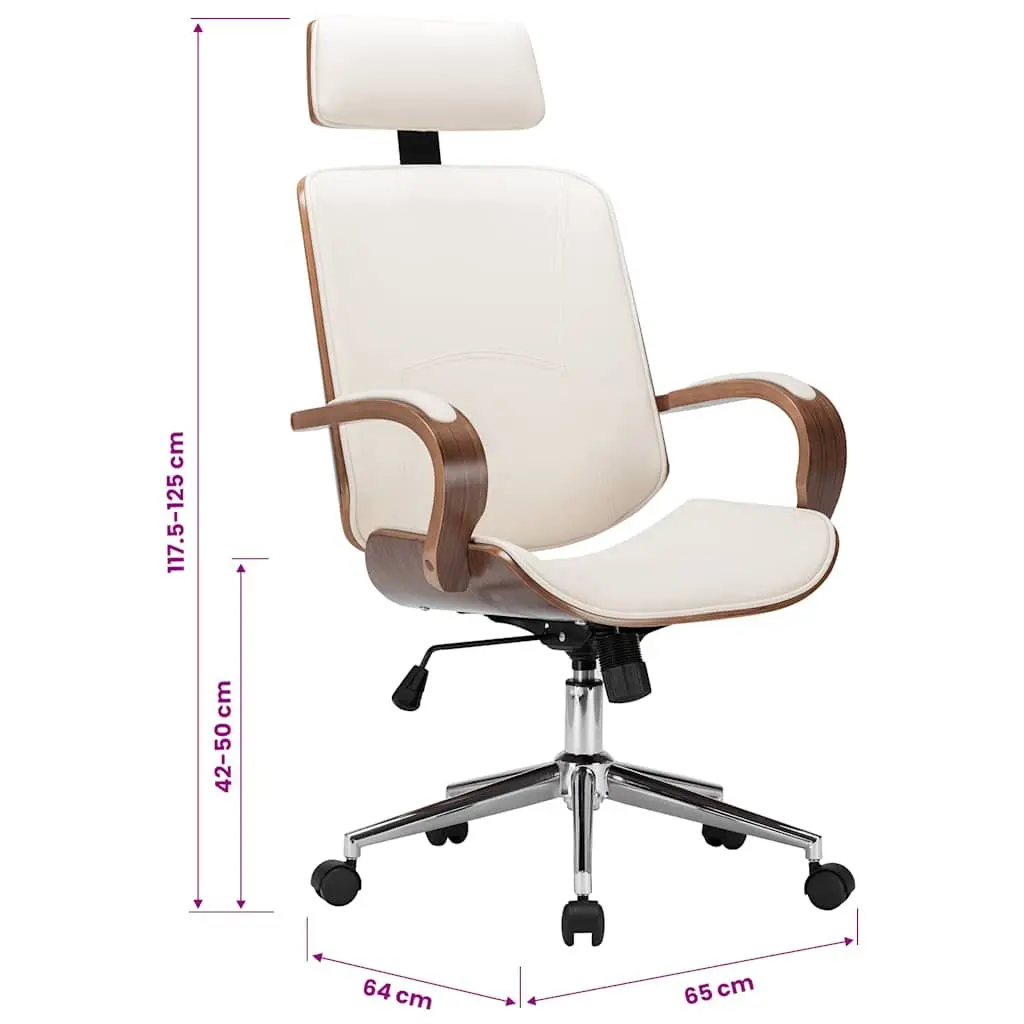 Swivel Office Chair Cream Faux Leather Adjustable Height Bentwood Frame