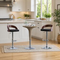 Set of 2 Height Adjustable Bar Stools in Grey Fabric