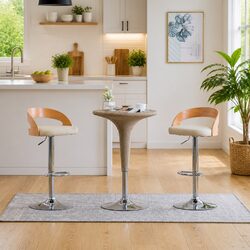 Set of 2 Cream Faux Leather Bar Stools with Bentwood Frame