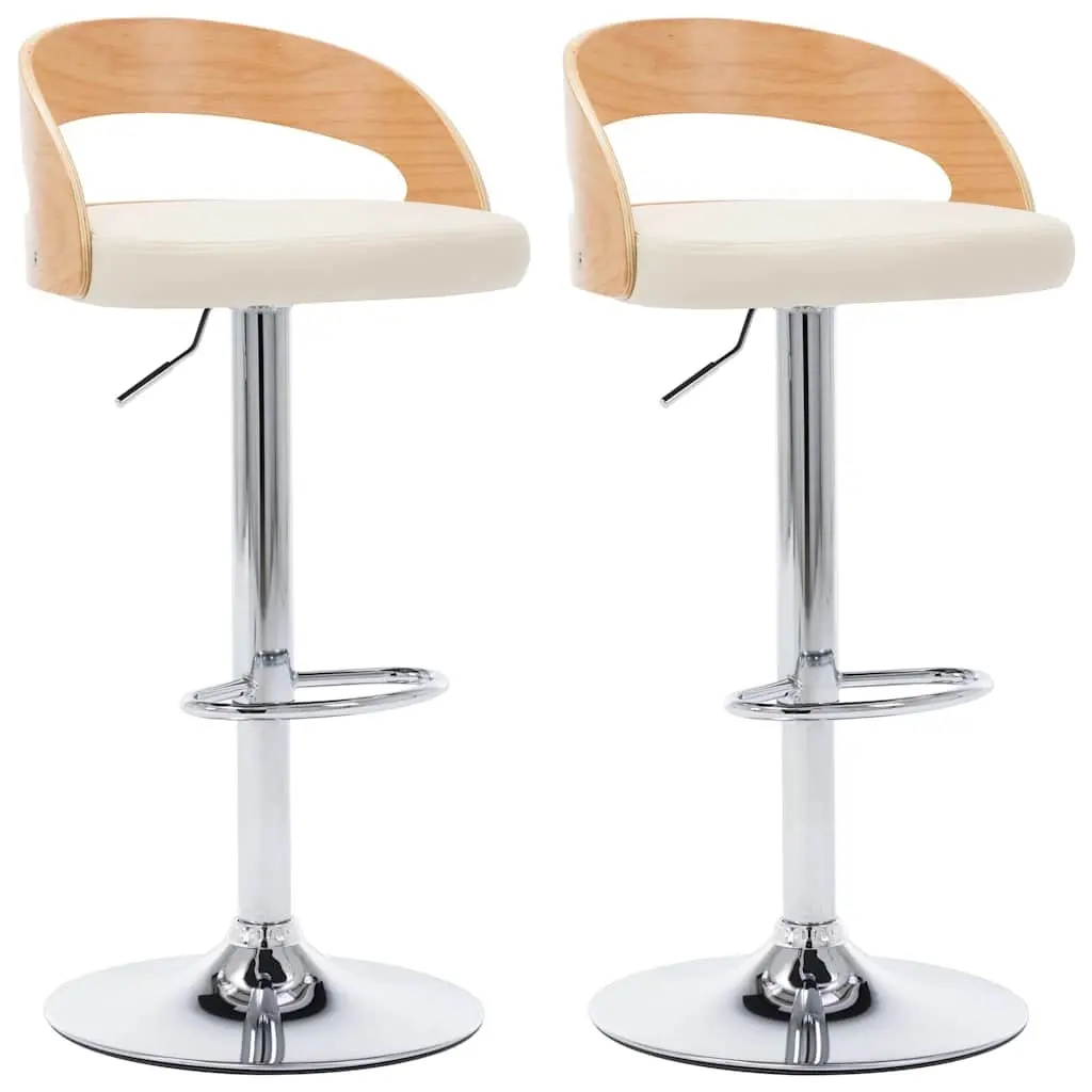 Bar Stools Cream Faux Leather Adjustable Height Bentwood Frame