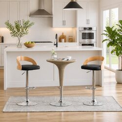 Set of 2 Black Faux Leather Bar Stools with Gas Lift