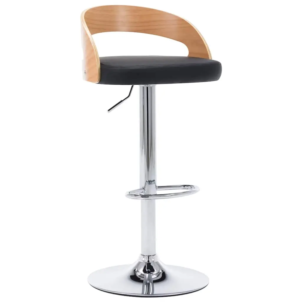Bar Stools 2 pcs Black Faux Leather Bentwood Frame Gas Lift Height Adjustable