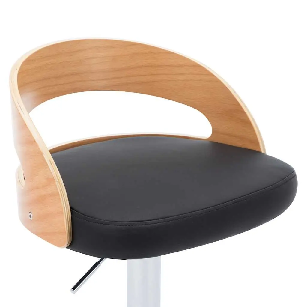 Bar Stools 2 pcs Black Faux Leather Bentwood Frame Gas Lift Height Adjustable