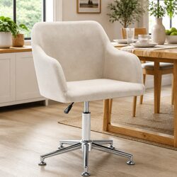 Cream Fabric Ergonomic Swivel Dining Chair