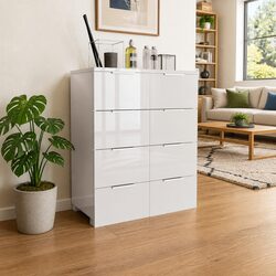 Inviting High Gloss White 8-Drawer Storage Sideboard