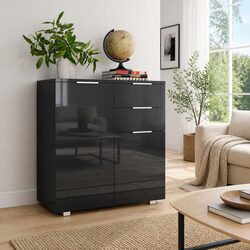 High Gloss Black Sideboard Storage Cabinet with 2 Drawers