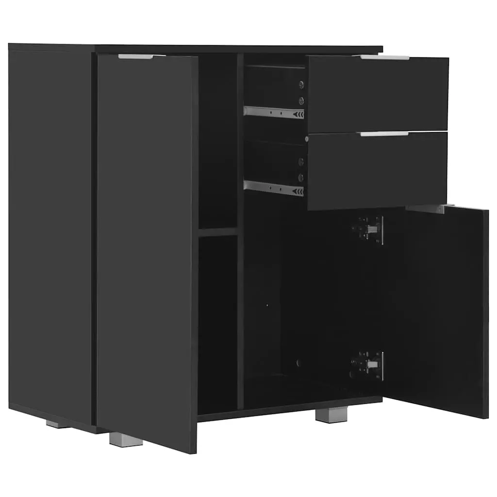 High Gloss Black Sideboard Storage Cabinet with 2 Drawers
